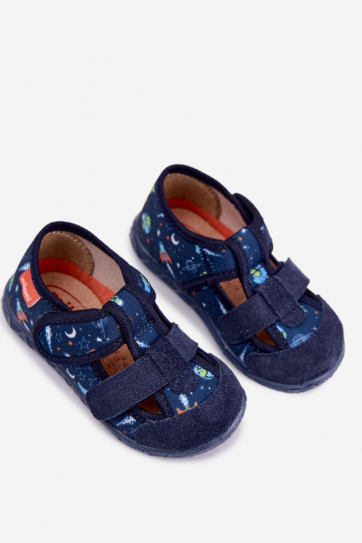 Kinderschuhe Milami mit Klettverschlüssen und Raketen in Dunkelblau Reathiana