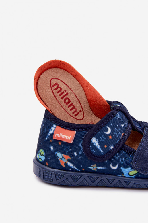 Kinderschuhe Milami mit Klettverschlüssen und Raketen in Dunkelblau Reathiana