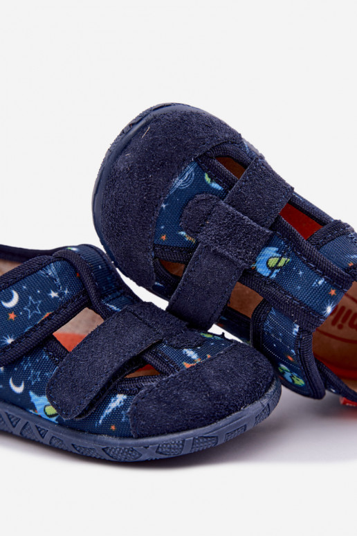 Kinderschuhe Milami mit Klettverschlüssen und Raketen in Dunkelblau Reathiana