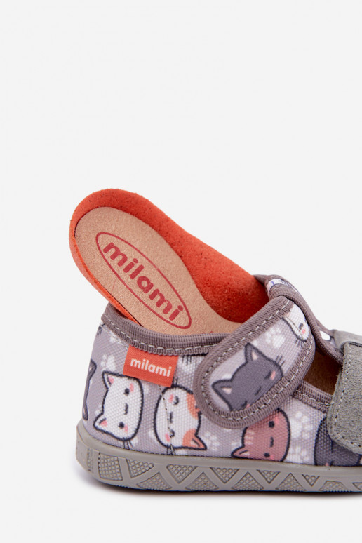Kinderschuhe Milami mit Klettverschlüssen und Katzen in Grau Reathiana