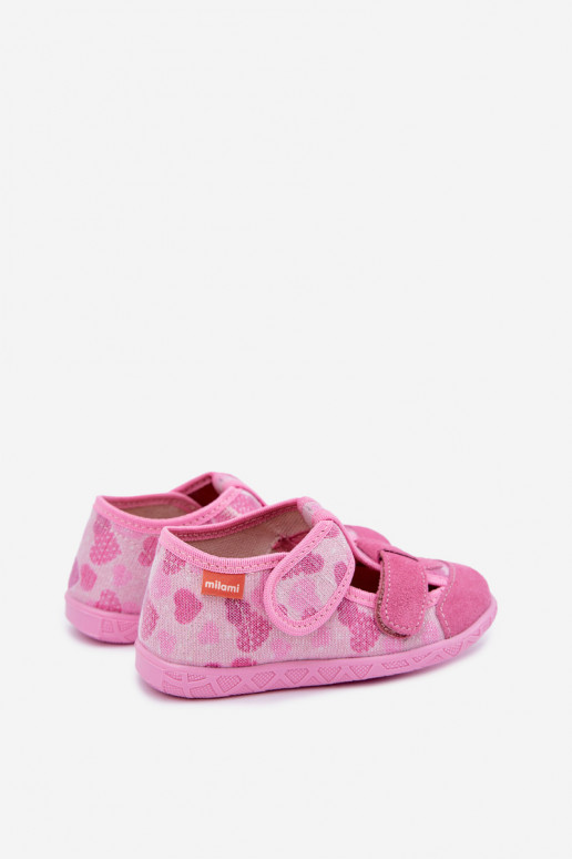 Kinderschuhe Milami mit Klettverschlüssen und glitzernden Herzen in Rosa Reathiana