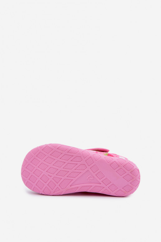 Kinderschuhe Milami mit Klettverschlüssen und Erdbeeren und Blumen in Rosa Jasimrra