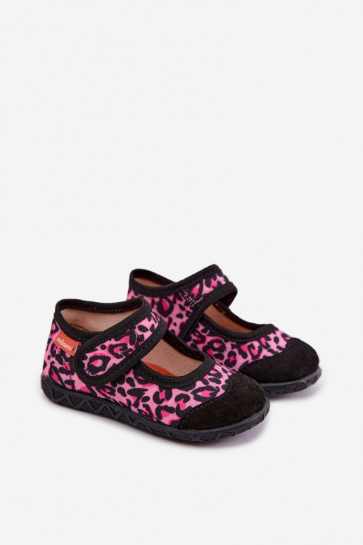 Kinderschuhe Milami mit Klettverschlüssen und Leopardenmustern in Rosa und Schwarz Esnia