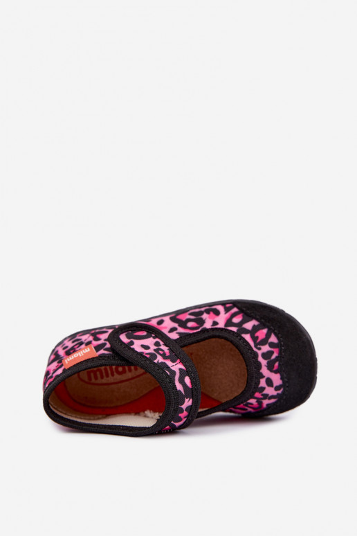 Kinderschuhe Milami mit Klettverschlüssen und Leopardenmustern in Rosa und Schwarz Esnia
