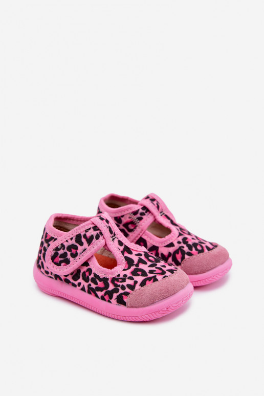 Elastische Kinderschuhe Milami mit Klettverschlüssen und Leopardenmustern in Rosa Ambette