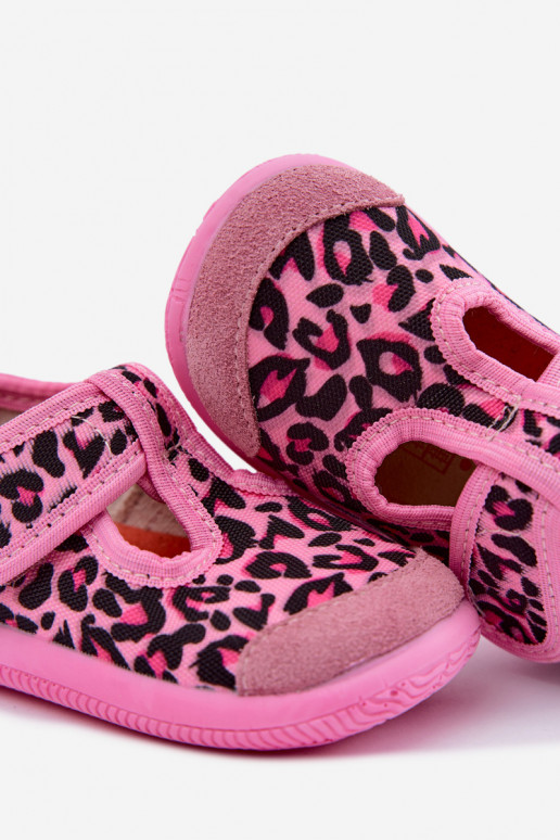 Elastische Kinderschuhe Milami mit Klettverschlüssen und Leopardenmustern in Rosa Ambette