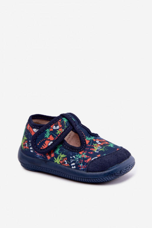 Elastische Kinderschuhe Milami mit Klettverschlüssen und Dschungelmuster in Dunkelblau Ambette