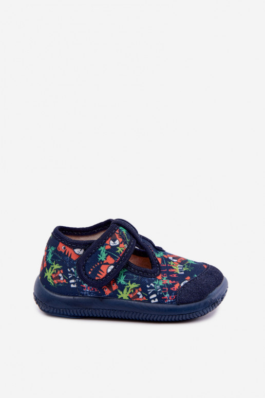 Elastische Kinderschuhe Milami mit Klettverschlüssen und Dschungelmuster in Dunkelblau Ambette