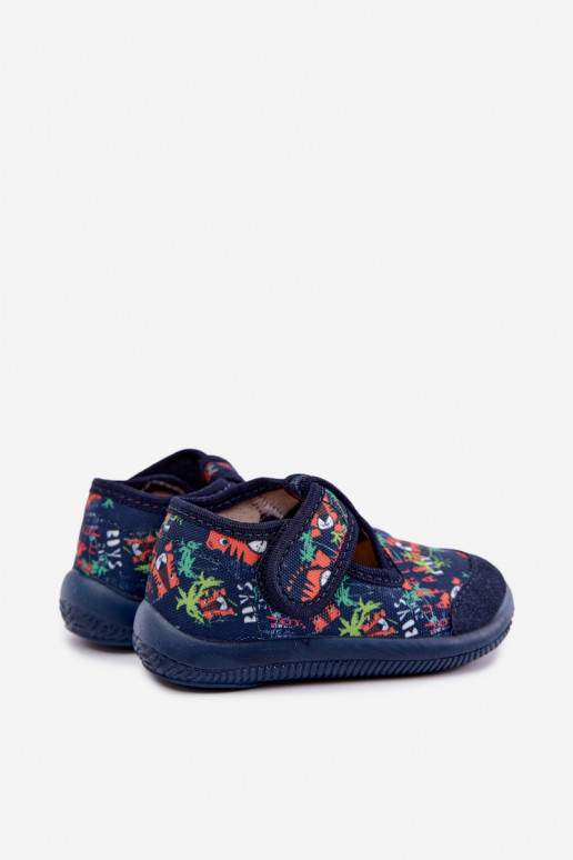 Elastische Kinderschuhe Milami mit Klettverschlüssen und Dschungelmuster in Dunkelblau Ambette