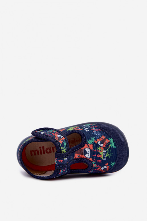 Elastische Kinderschuhe Milami mit Klettverschlüssen und Dschungelmuster in Dunkelblau Ambette