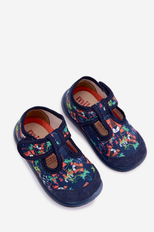 Elastische Kinderschuhe Milami mit Klettverschlüssen und Dschungelmuster in Dunkelblau Ambette
