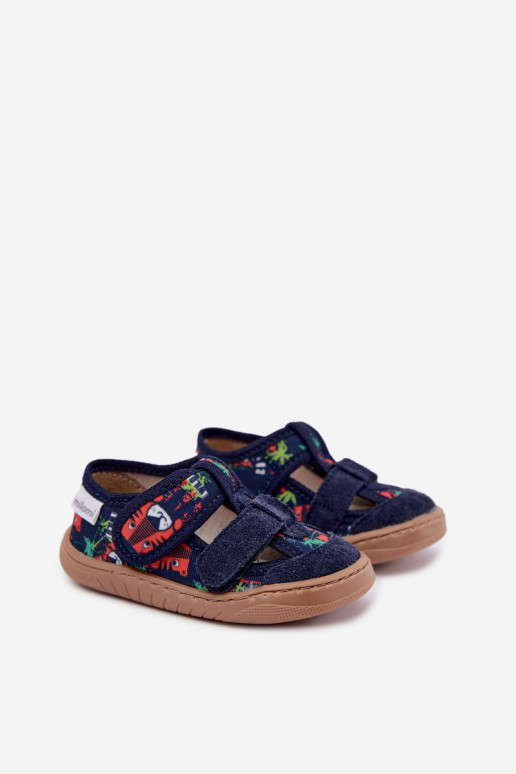 Kinderschuhe Barefoot Milami mit Dschungelmuster in Dunkelblau Lumi