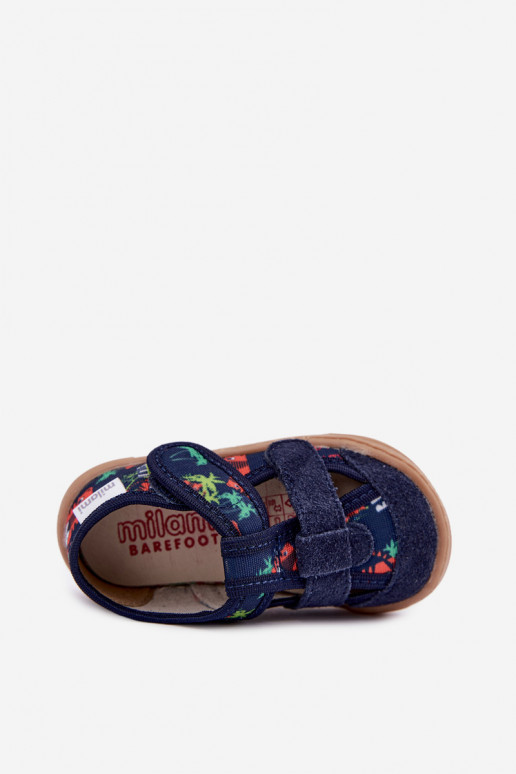 Kinderschuhe Barefoot Milami mit Dschungelmuster in Dunkelblau Lumi