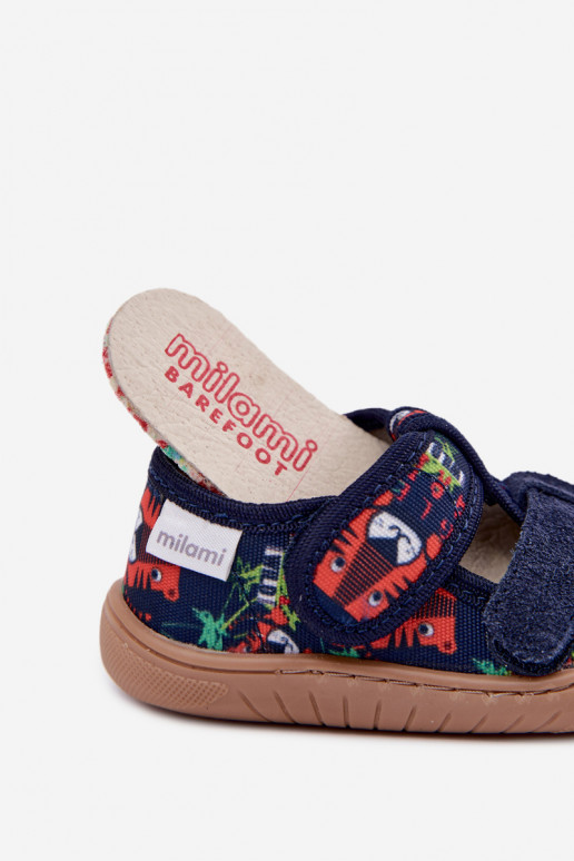 Kinderschuhe Barefoot Milami mit Dschungelmuster in Dunkelblau Lumi