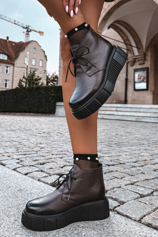 Damen warme Plattformschuhe Zazoo 60588 in Schokoladenfarbe