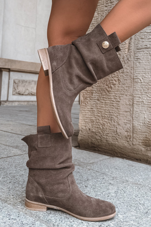 Damen Schuhe aus Kunstveloursleder mit Rüschen Zazoo 4210 in brauner Farbe
