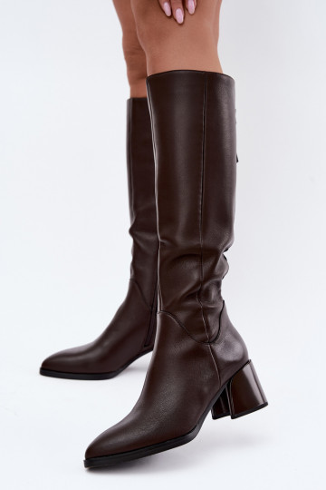 Leder gefütterte Damenlange Stiefel mit Absatz D&A JC62-1069 schokoladenbraun 2