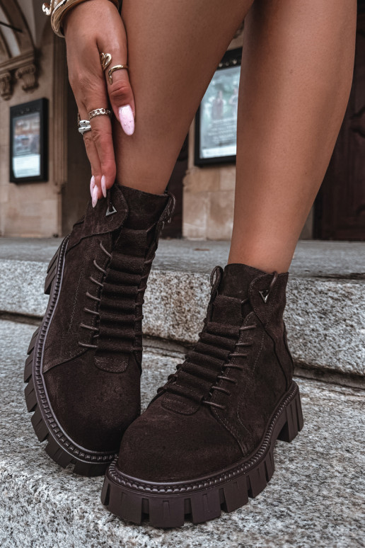 Damen Wildlederschuhe mit Plattform D&A JC62-1045 in Schokolade