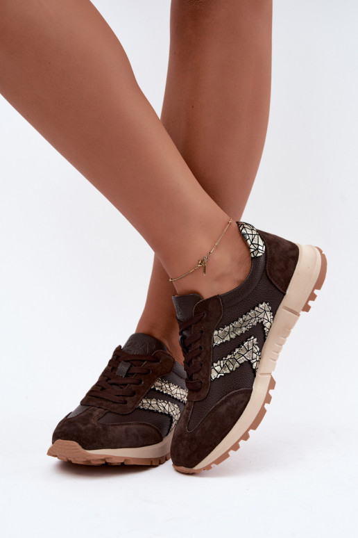 Damen-Sneaker aus Kunstveloursleder in Schokoladenfarbe D&A GR62-6015