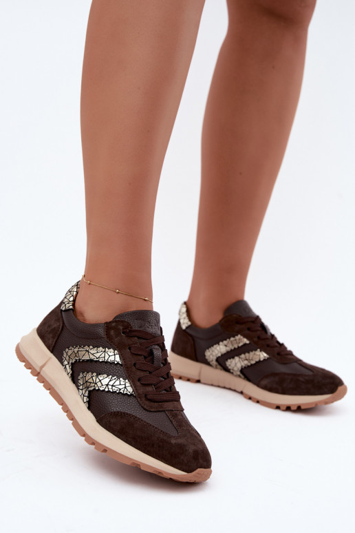 Damen-Sneaker aus Kunstveloursleder in Schokoladenfarbe D&A GR62-6015