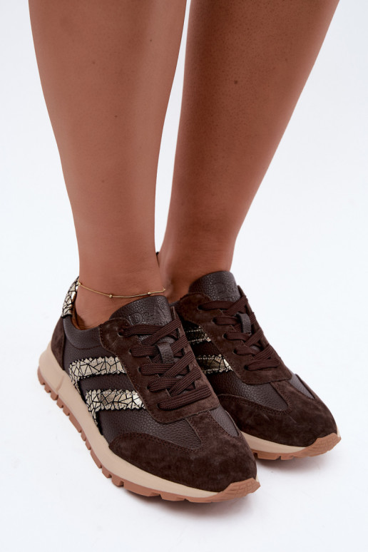 Damen-Sneaker aus Kunstveloursleder in Schokoladenfarbe D&A GR62-6015