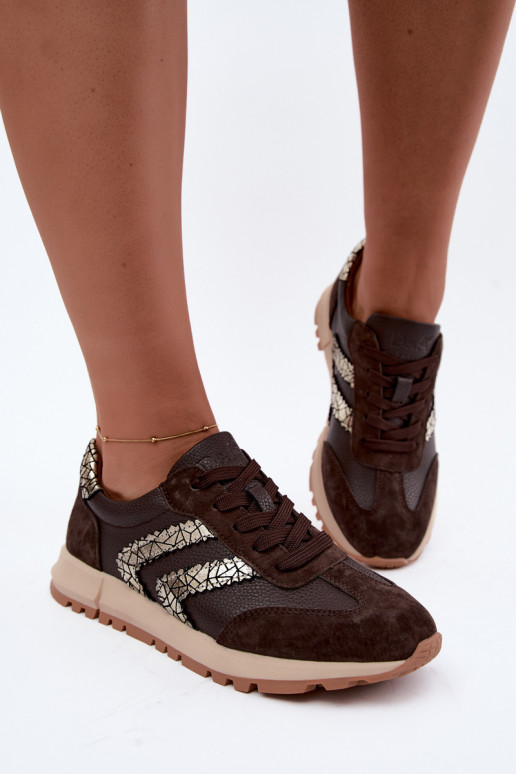 Damen-Sneaker aus Kunstveloursleder in Schokoladenfarbe D&A GR62-6015