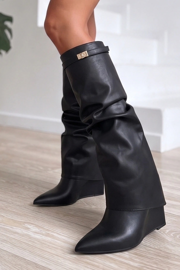 Schwarze Stiefeletten auf Plattform mit gefaltetem Schaft Elissabeth 2