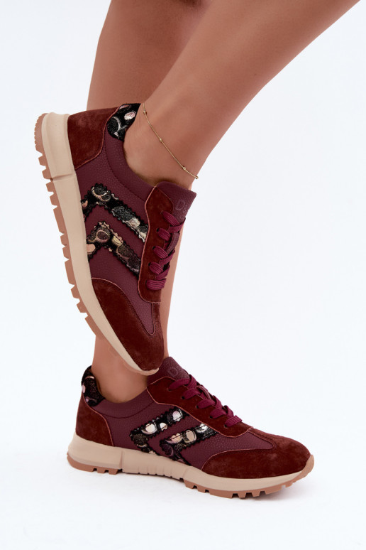 Damen Sneakers aus Kunstveloursleder D&A GR62-6015 in Bordeaux