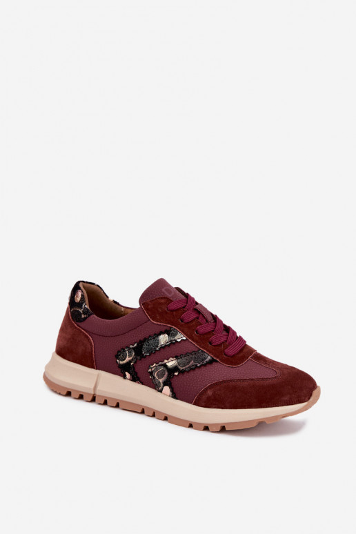 Damen Sneakers aus Kunstveloursleder D&A GR62-6015 in Bordeaux