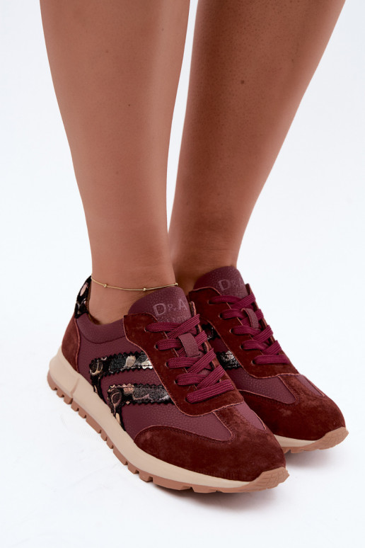 Damen Sneakers aus Kunstveloursleder D&A GR62-6015 in Bordeaux