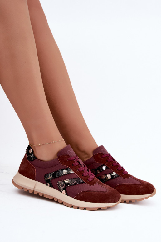 Damen Sneakers aus Kunstveloursleder D&A GR62-6015 in Bordeaux