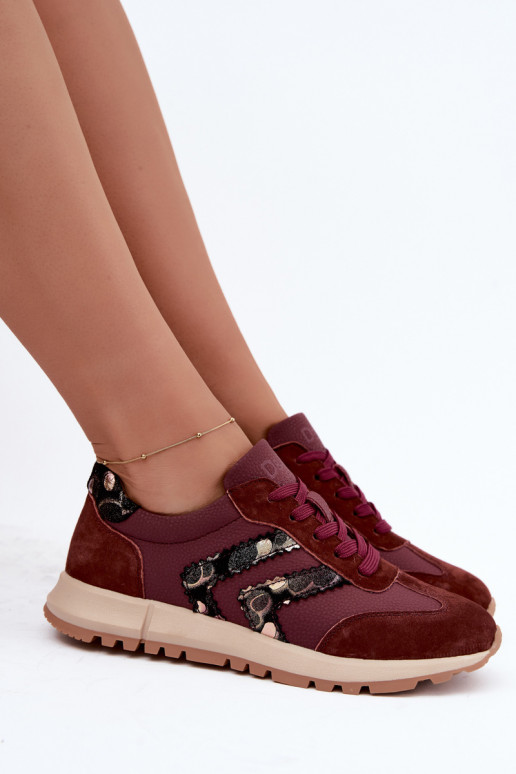Damen Sneakers aus Kunstveloursleder D&A GR62-6015 in Bordeaux