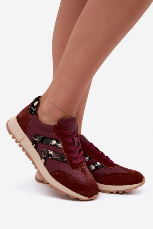 Damen Sneakers aus Kunstveloursleder D&A GR62-6015 in Bordeaux
