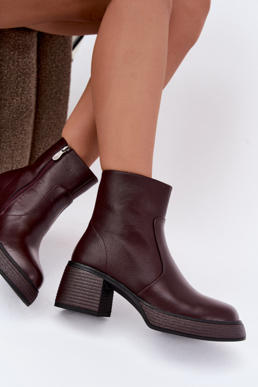 Leder gefütterte Stiefeletten mit Absatz D&A CR62-3369 burgunderrot