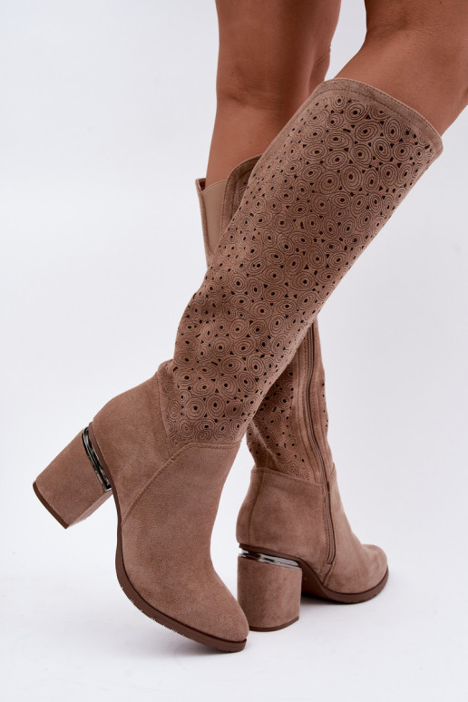 Lange Stiefel mit Ausschnitten und Absatz S.Barski HY62-8122 sand