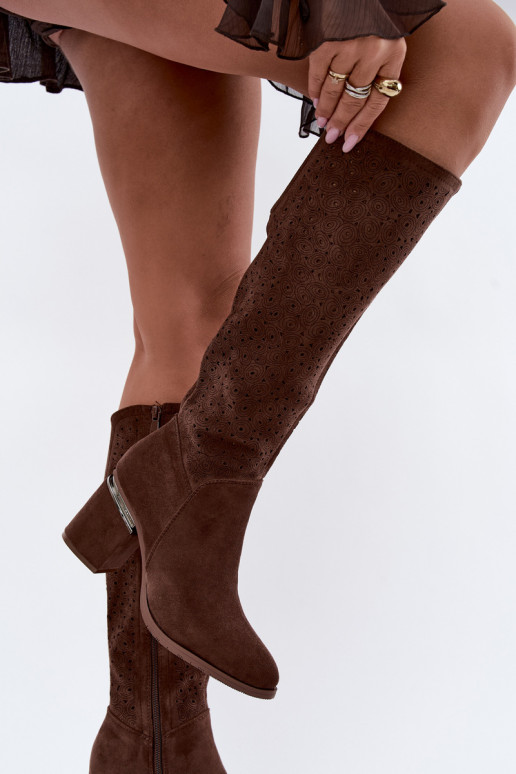 Lange Stiefel mit Ausschnitten und Absatz S.Barski HY62-8122 braun