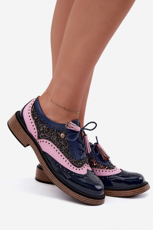 Damenlederschuhe mit Schnürsenkeln und Quasten Tai turiciejka K7816-17 in Dunkelblau