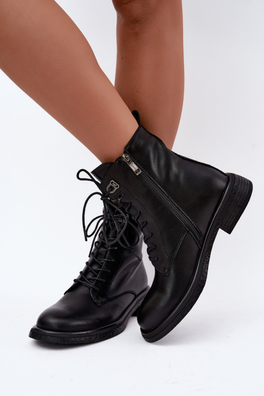 Wärmende Lederstiefeletten Tai turiciejka K7751-01 in Schwarz