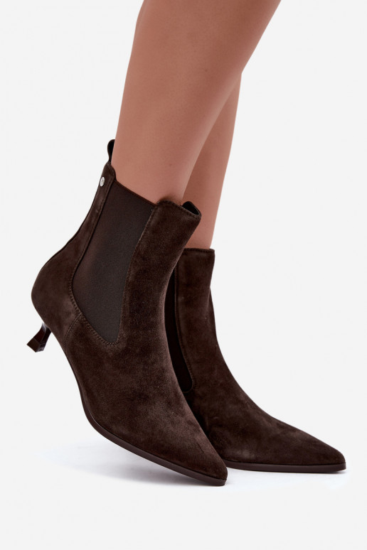 Wärmende Velourslederstiefel mit Absätzen Tai turiciejka K7756-02 in Schokolade