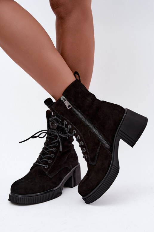 Wärmende Velourslederstiefeletten Klocke Tai turiciejka K7675-23 in Schwarz