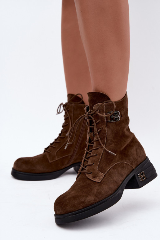 Warmes Damenstiefel aus Kunstveloursleder Vinceza 67044 braun