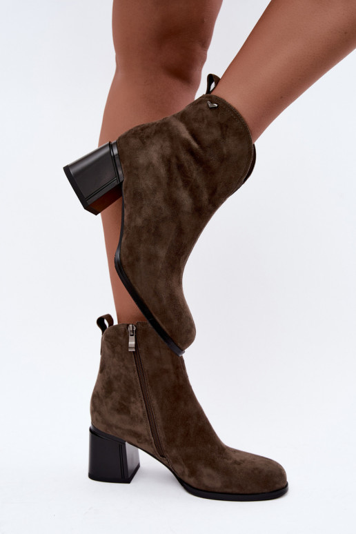 Kunstveloursleder Stiefel mit Absatz Vinceza 91178 khaki
