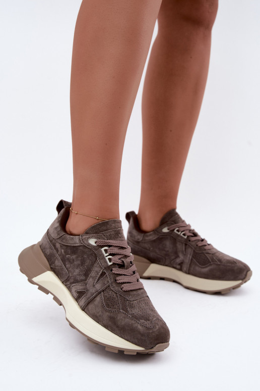Damen Sneaker aus Kunstveloursleder Kobbo 67048 dunkelbraun