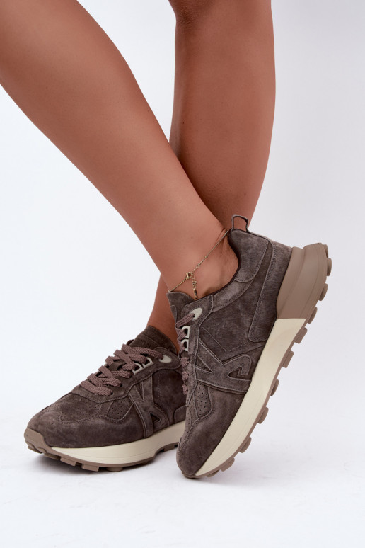 Damen Sneaker aus Kunstveloursleder Kobbo 67048 dunkelbraun