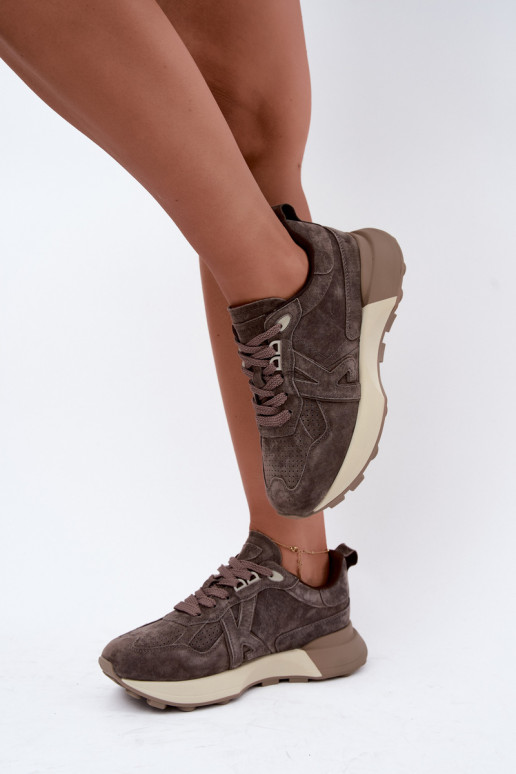 Damen Sneaker aus Kunstveloursleder Kobbo 67048 dunkelbraun