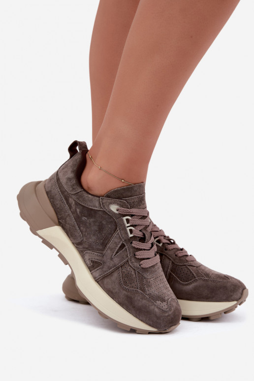 Damen Sneaker aus Kunstveloursleder Kobbo 67048 dunkelbraun