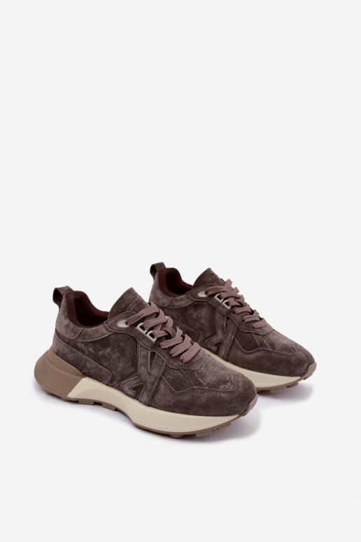 Damen Sneaker aus Kunstveloursleder Kobbo 67048 dunkelbraun