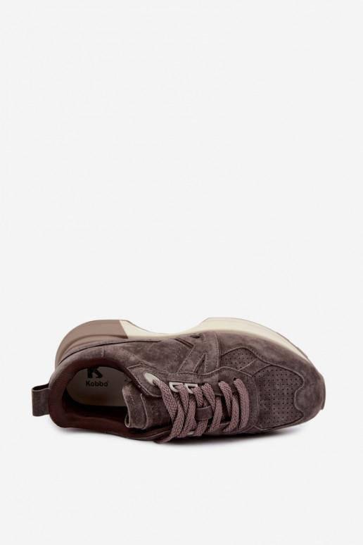 Damen Sneaker aus Kunstveloursleder Kobbo 67048 dunkelbraun