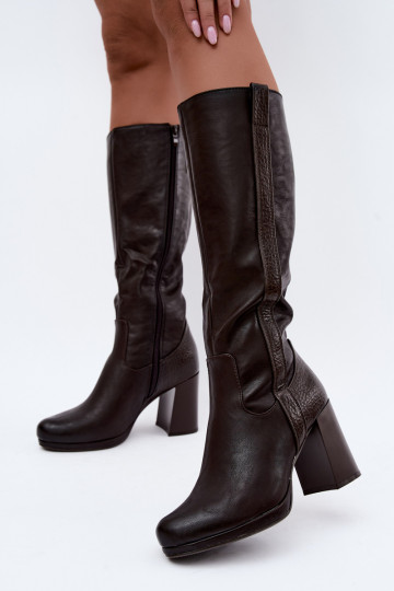Warmes Langschaftstiefel mit Absatz schokolade Alessa