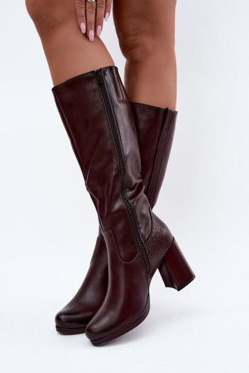Warmes Langschaftstiefel mit Absatz bordeaux Alessa 2
